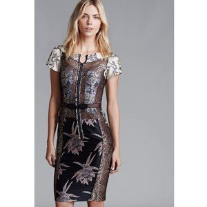 Byron Lars Embroidered Brocade Mixed Media Dress